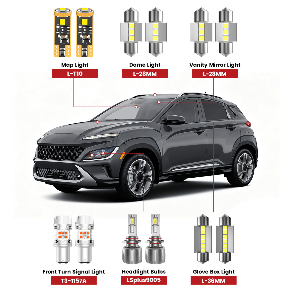 Lasfit front led bulbs for 2022-2023 Hyundai Kona