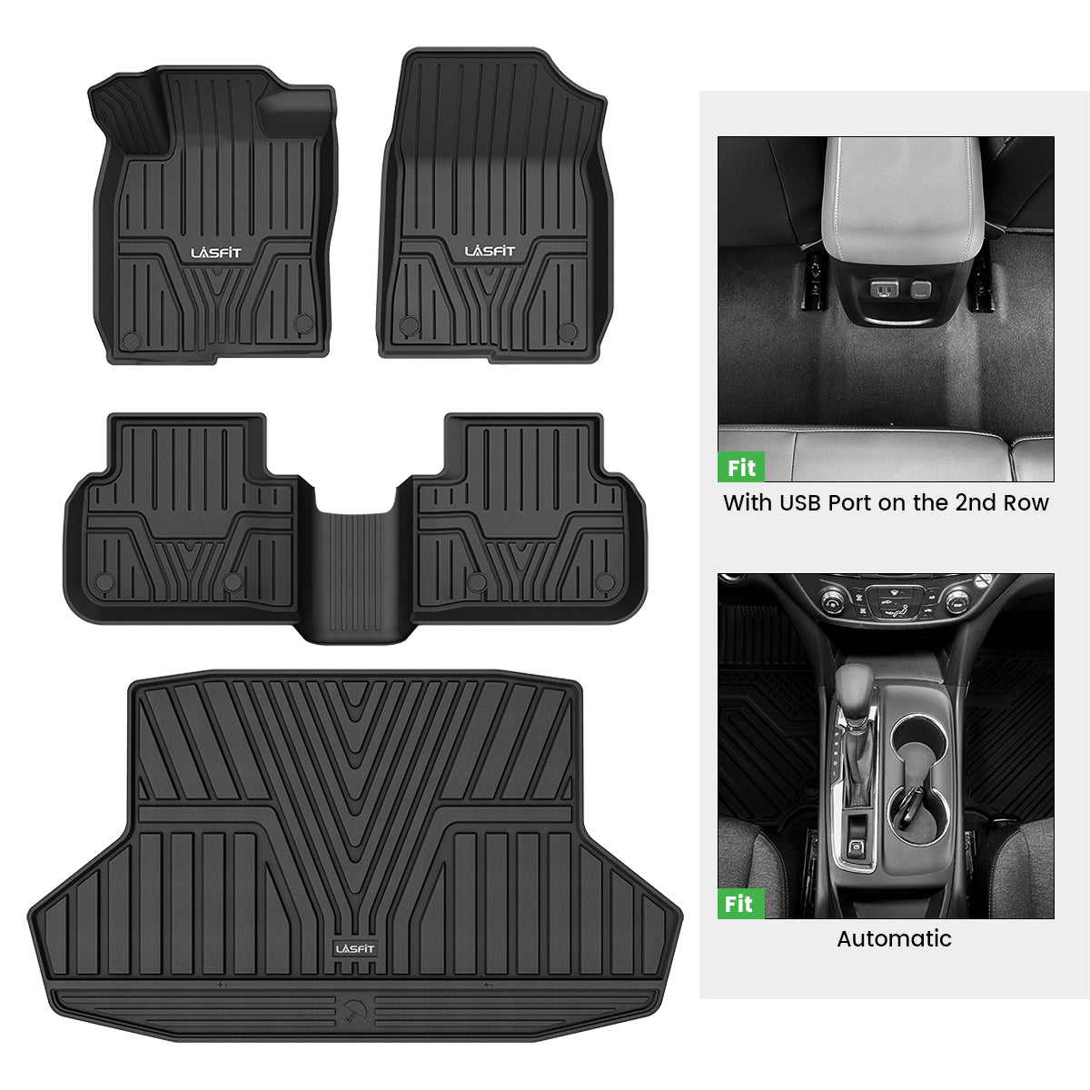 Fit for 2022-2026 Honda Civic Sedan Floor Mats & Cargo Mat, Fit W/ USB Port on 2nd Row, Fit Gas & Automatic Only