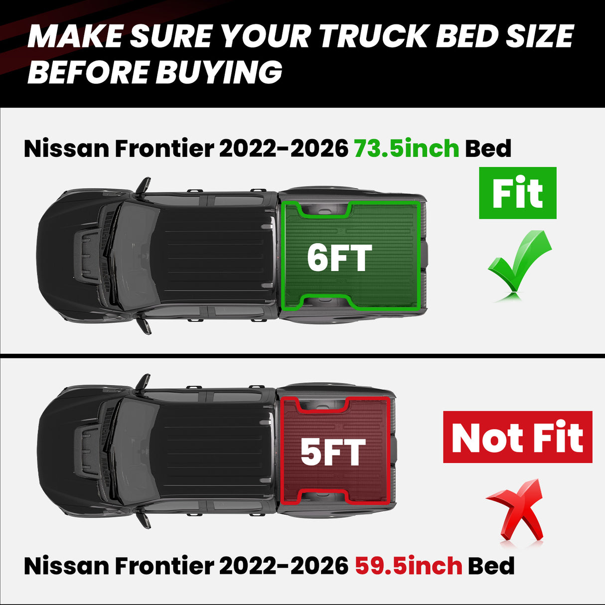 2022-2026 Nissan Frontier Heavy Duty 6FT Custom Truck Bed Mat Bed Size