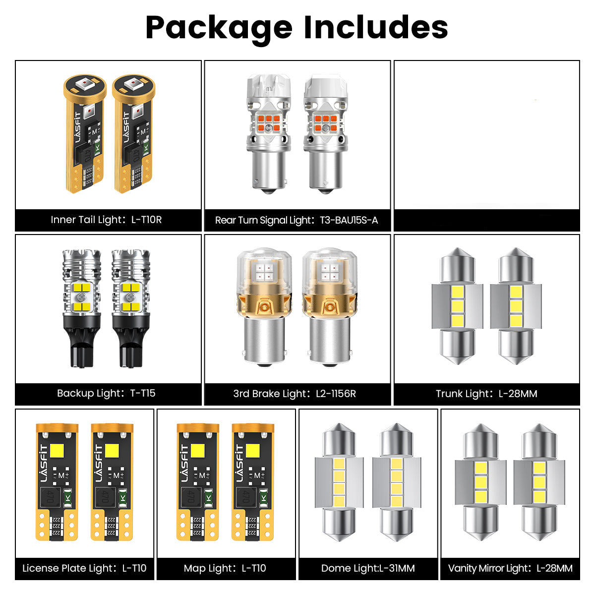 Lasfit combo package led bulbs for 2024-2025 Hyundai Elantra SE/SEL Sport/SEL Convenience/Hybrid Blue/Hybrid SEL Sport