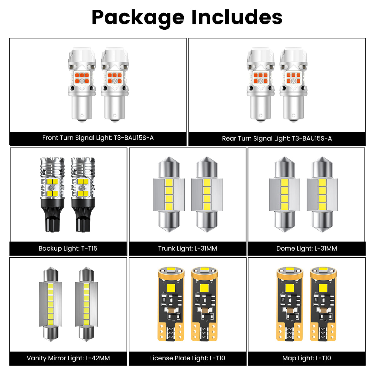 Lasfit combo package led bulbs for 2024-2025 Hyundai Kona W/ Halogen Turn Signal Light