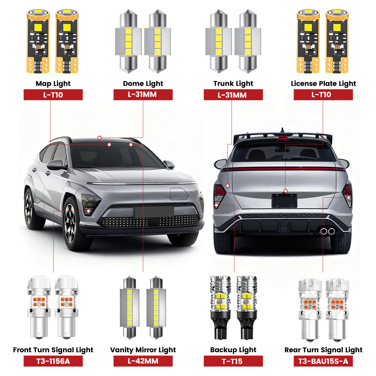 Lasfit led bulbs for 2024-2025 Hyundai Kona