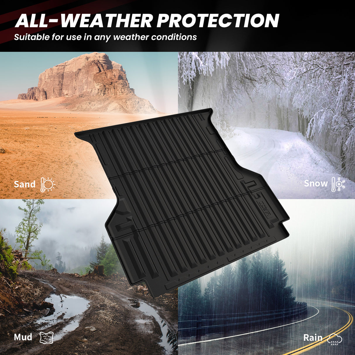 Fit for 2024-2026 Ford Ranger 5FT(59.6") Heavy Duty Truck Bed Mat or Tailgate Mat, Not Fit Drop-in liners