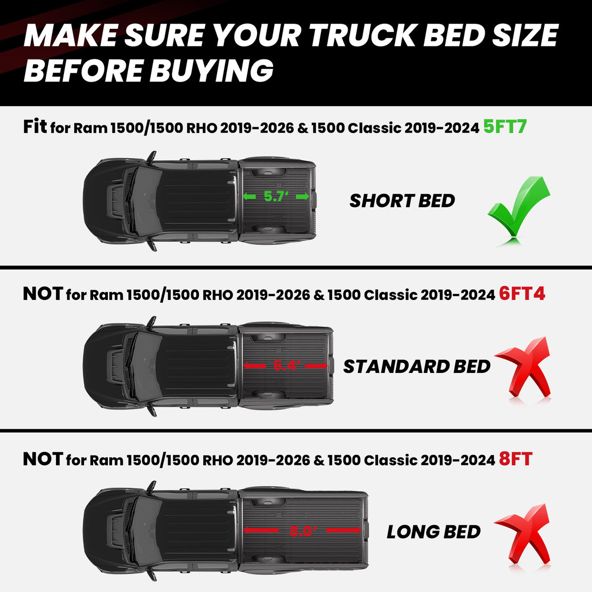 2025-2026 RAM 1500 RHO Truck Bed Mat,Fit 5'7" Box,Fit Without RAM RamBox