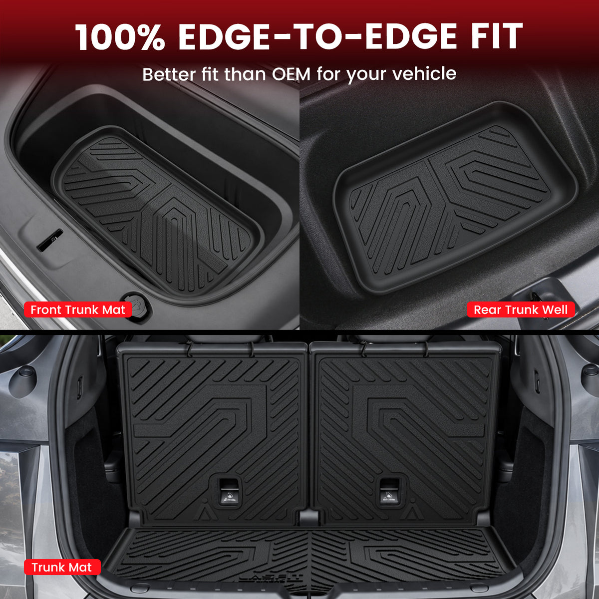 2027 Tesla Model Y L 3Row & Cargo & Seatback & Front & Rear Trunk Mats 100% Edge to Edge Fit