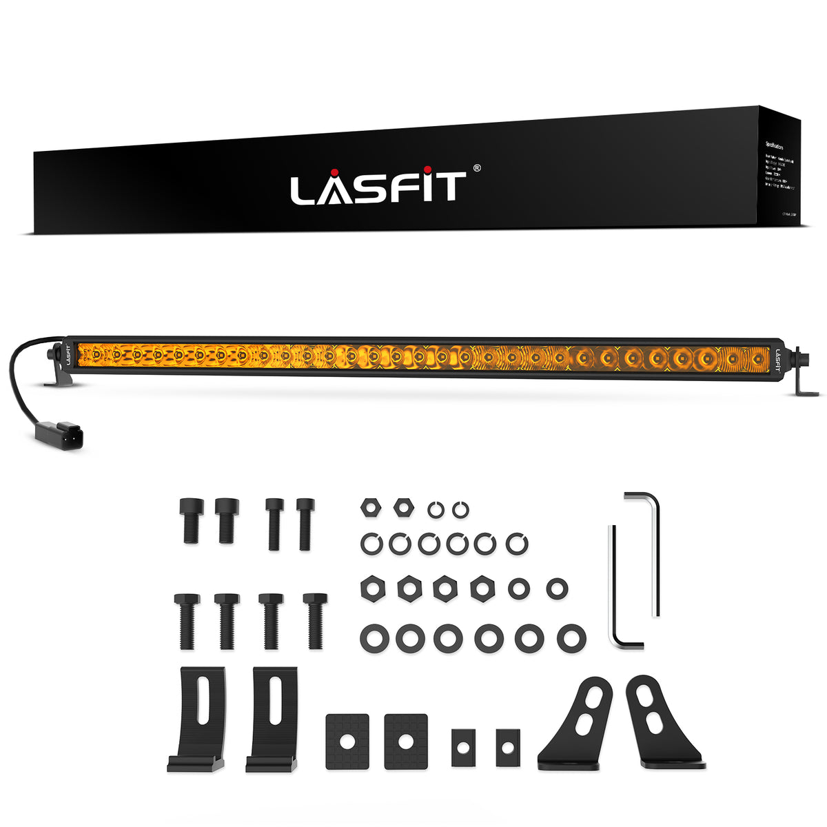 Lasfit 12"/22"/32"/42"/52" Off-Road Slim Single Row Combo Flood Spot Beam LED Amber Light Bars