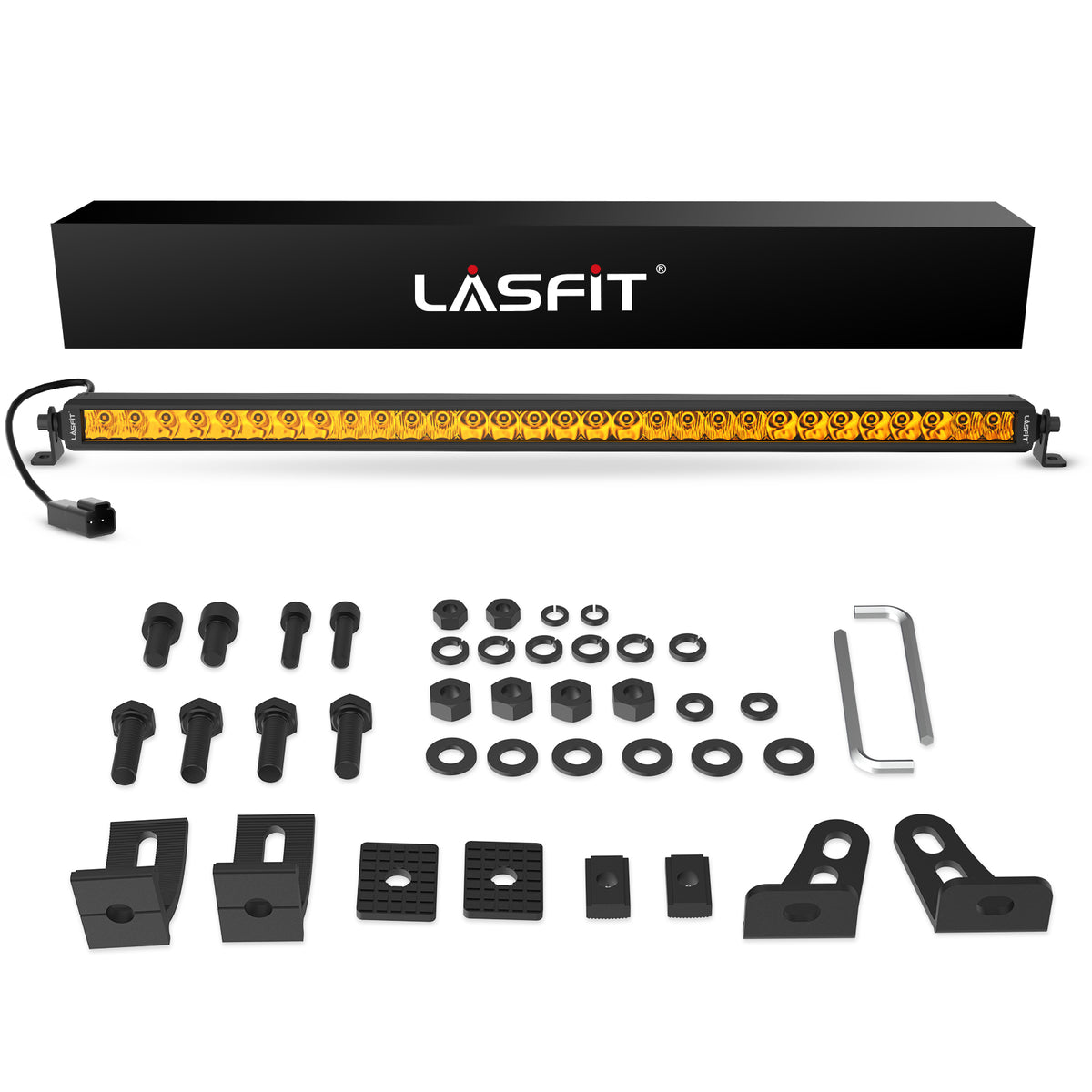 Lasfit 12"/22"/32"/42"/52" Off-Road Slim Single Row Combo Flood Spot Beam LED Amber Light Bars
