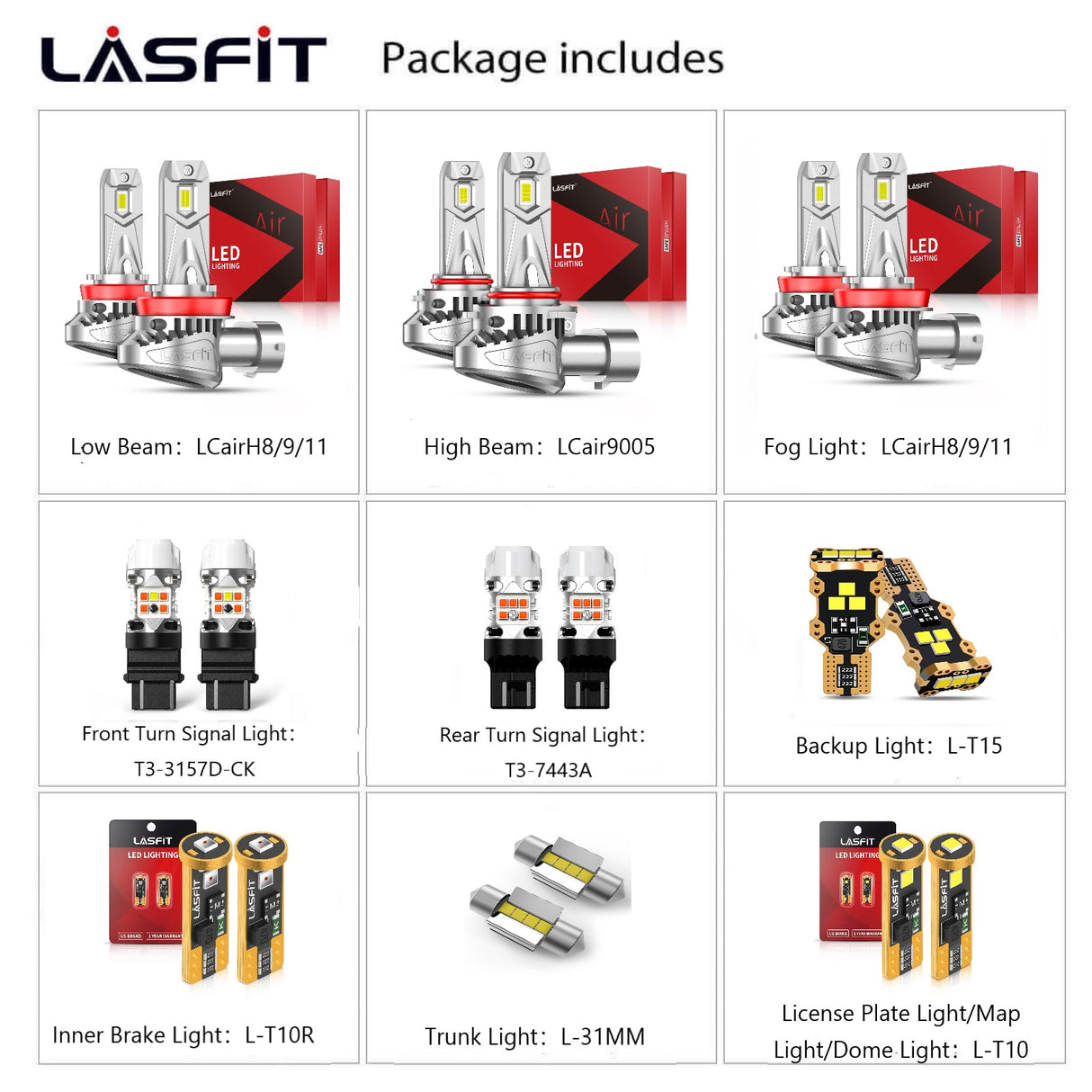 Lasfit combo package led bulbs for 2011-2014 Toyota Sienna