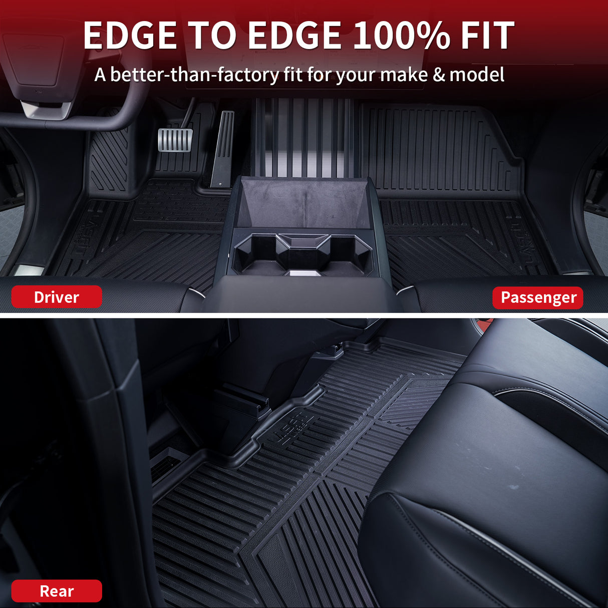 Edge to Edge Tesla Cybertruck 2024 1st and 2nd Row All-weather Floor Liners