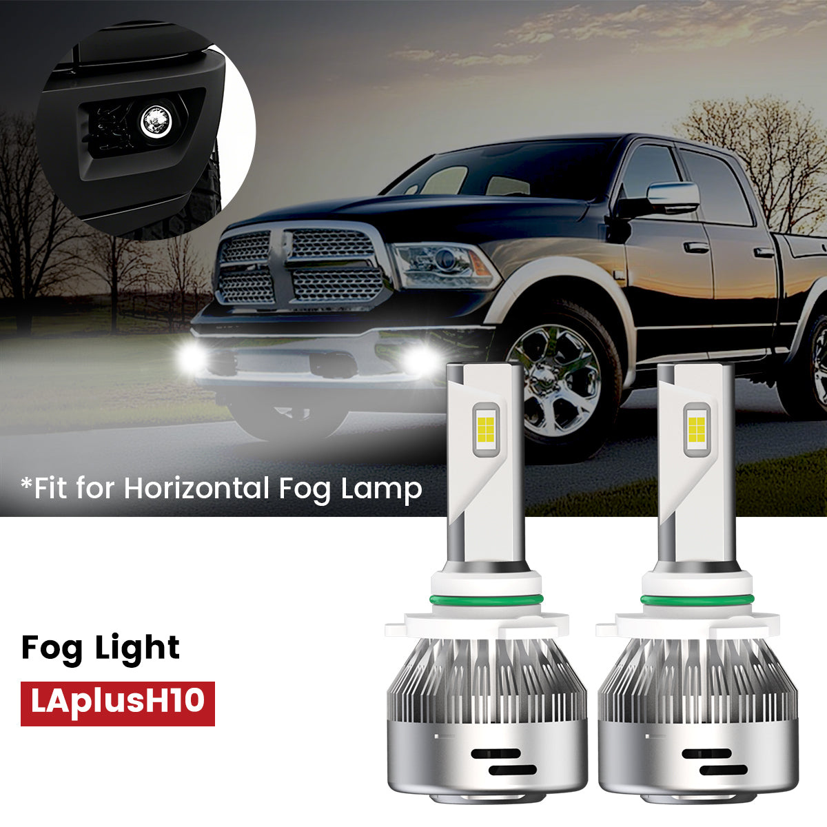 Lasfit H10 LED fog lights for Ram 1500 with horizontal fog lamp