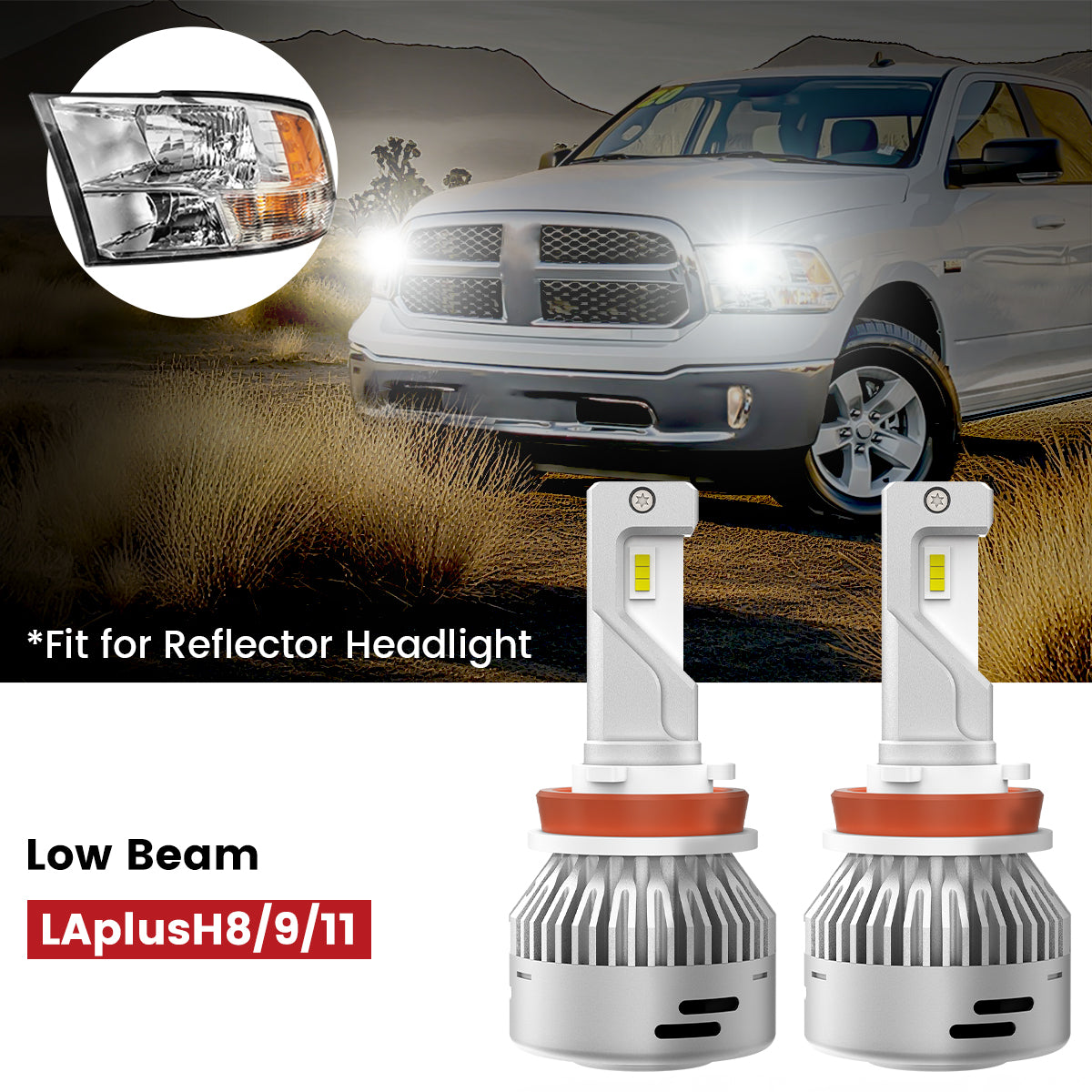 Lasfit H11 LED headlight low beam for 2016-2018 Ram 1500 with reflector headlights