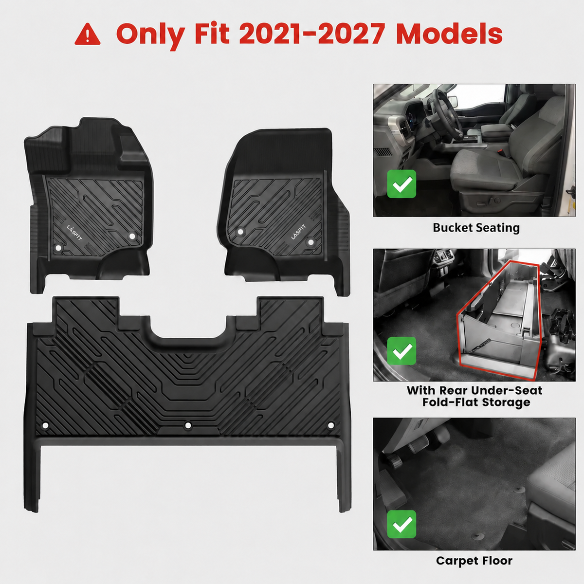 Fit for 2015-2027 Ford F-150 & 22-26 Lightning Models Floor Mats, Fit Carpet Floor