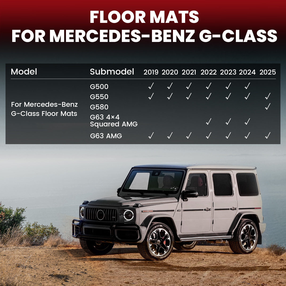 Fit for 2019-2026 Mercedes-Benz G-Class SUV Floor Mats & Cargo Mat