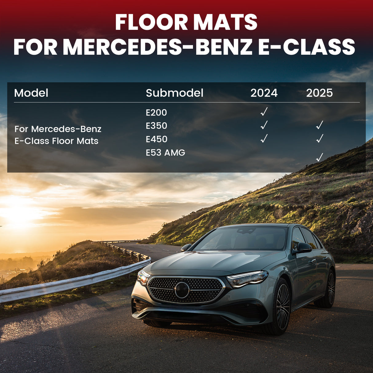 Fit for 2024-2026 Mercedes Benz E-class 1st and 2nd Row All-weather TPE Floor Mats, Fit Sedan W214