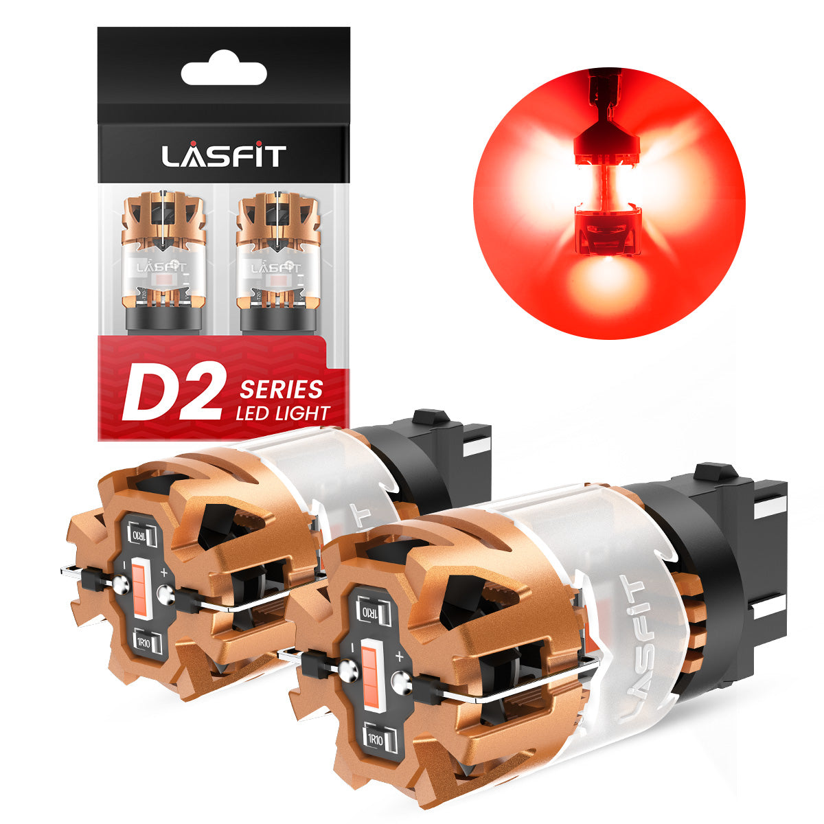 Red 4257 CanBus-Ready Rear Turn Signal Light Brake Light Tail Light LED Bulbs | D2 Series