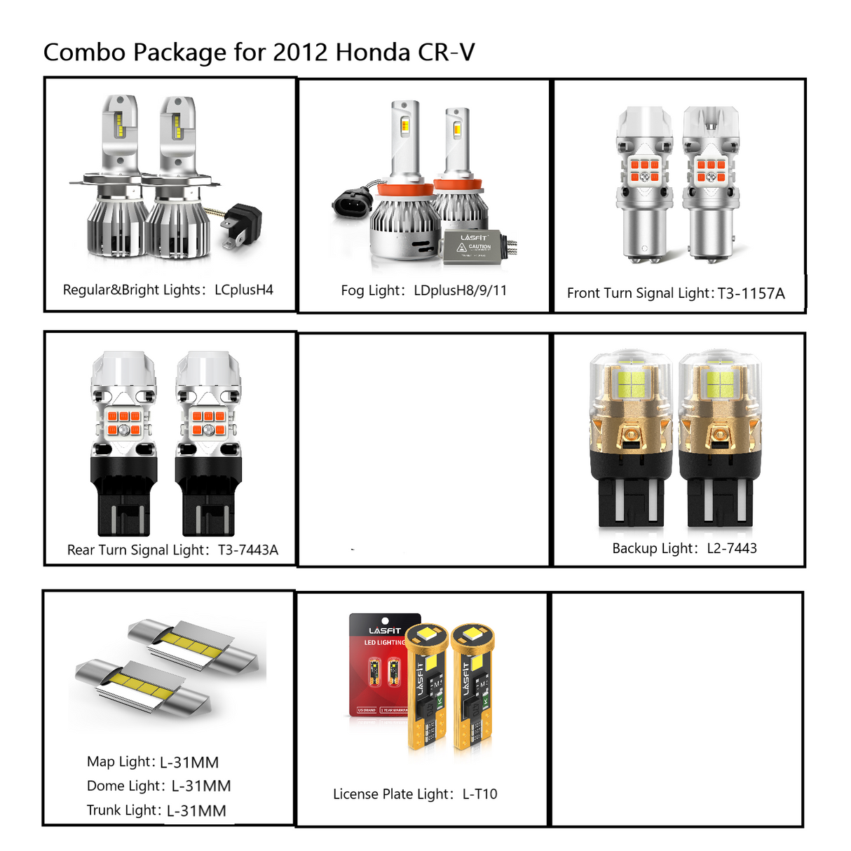 Fit for 2007-2014 Honda CR-V LED Bulbs H4 Exterior Interior Bulbs Plug n Play