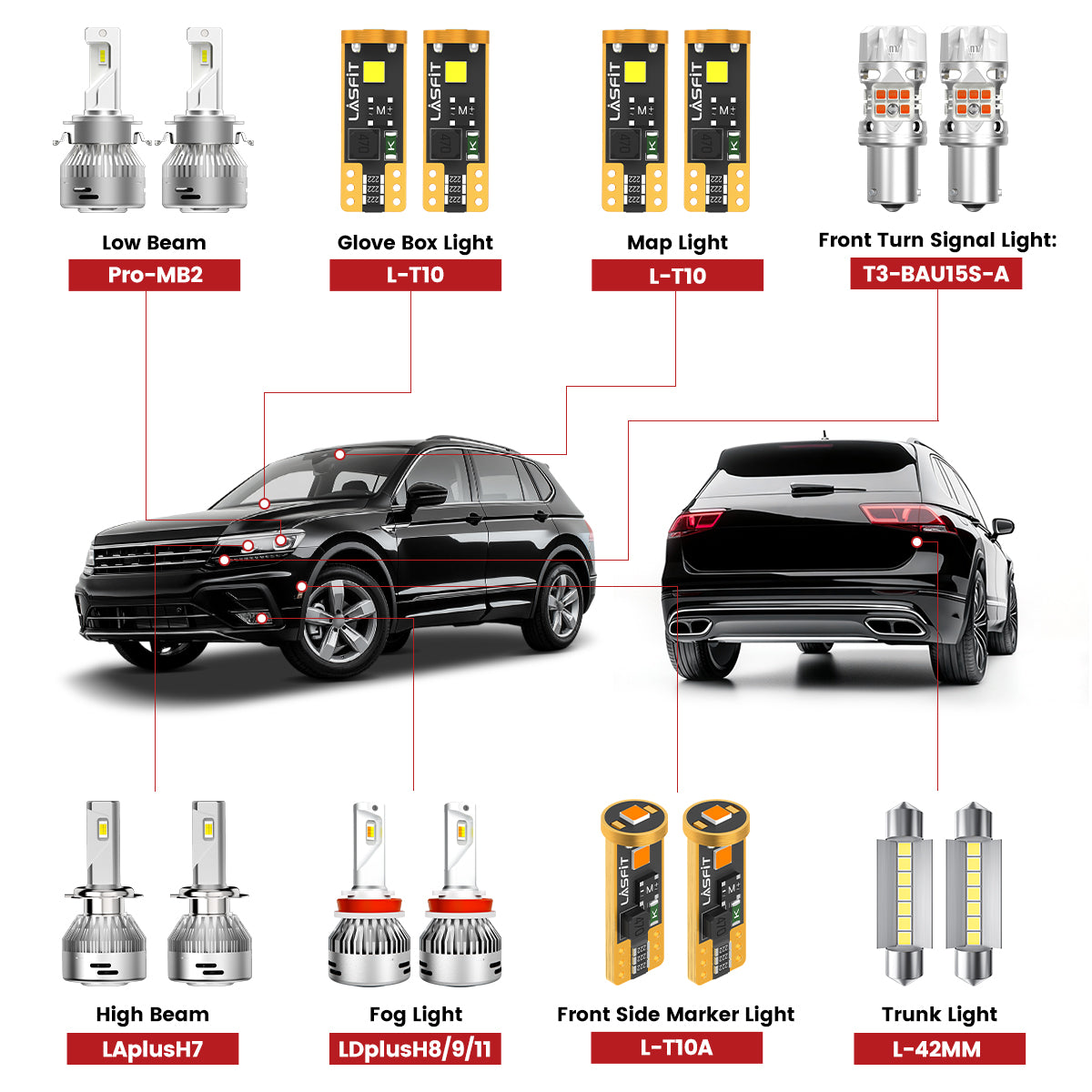 Lasfit H7 led low beam high beam headlight bulbs fit for 2018-2021 Volkswagen Tiguan
