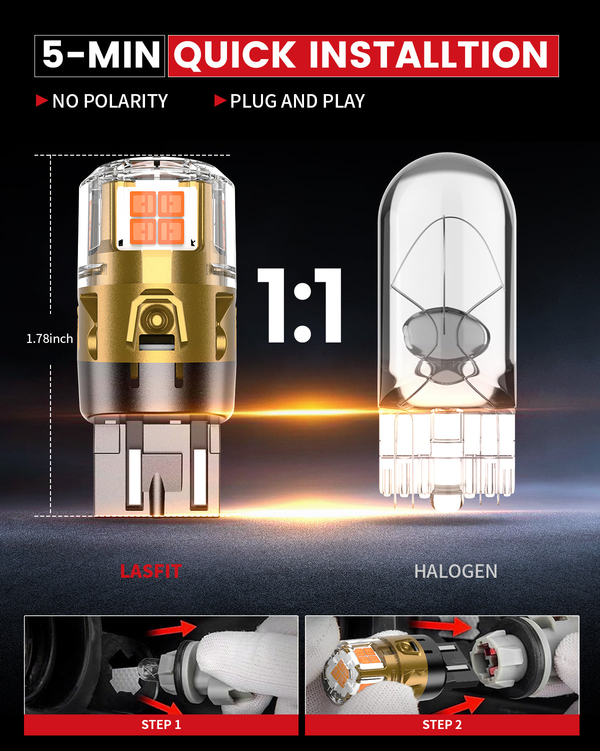 Lasfit L2-7443A led turn signal lights 5-mins quick installation