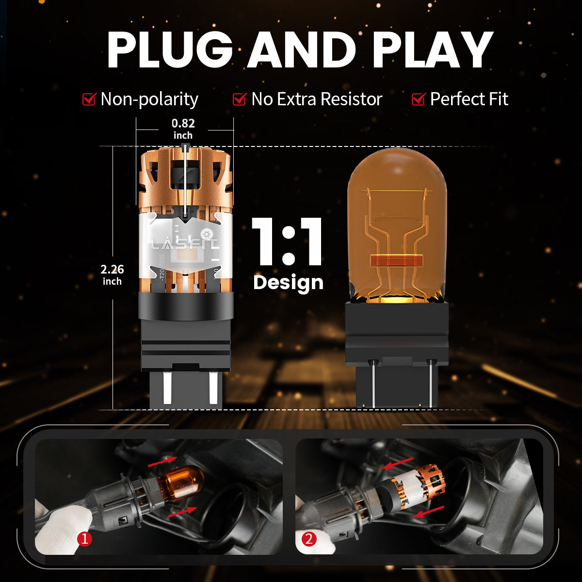 Lasfit amber 4257 led bulbs plug and play