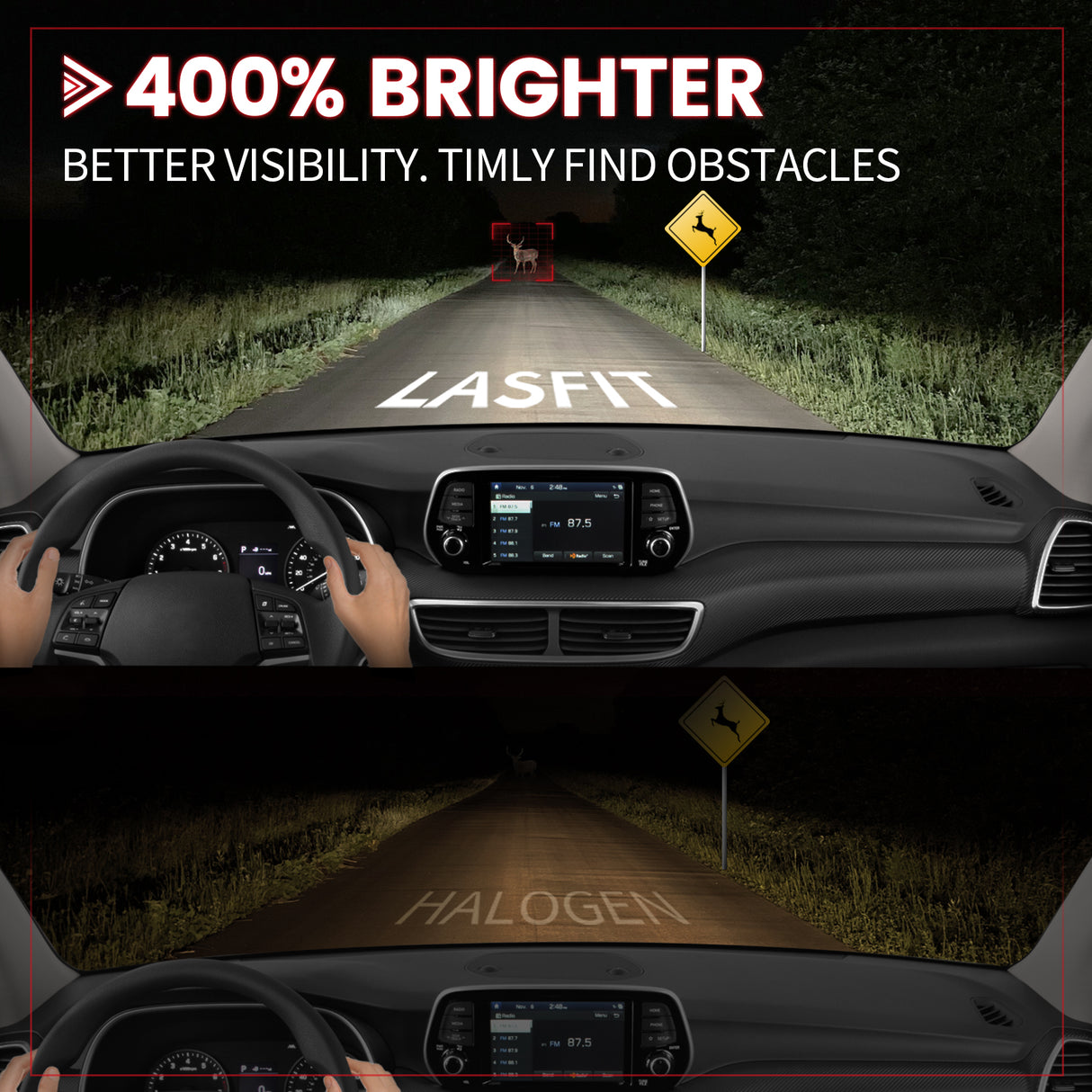 Lasfit custom-made H7 led bulbs 400% brighter than halogen bulbs