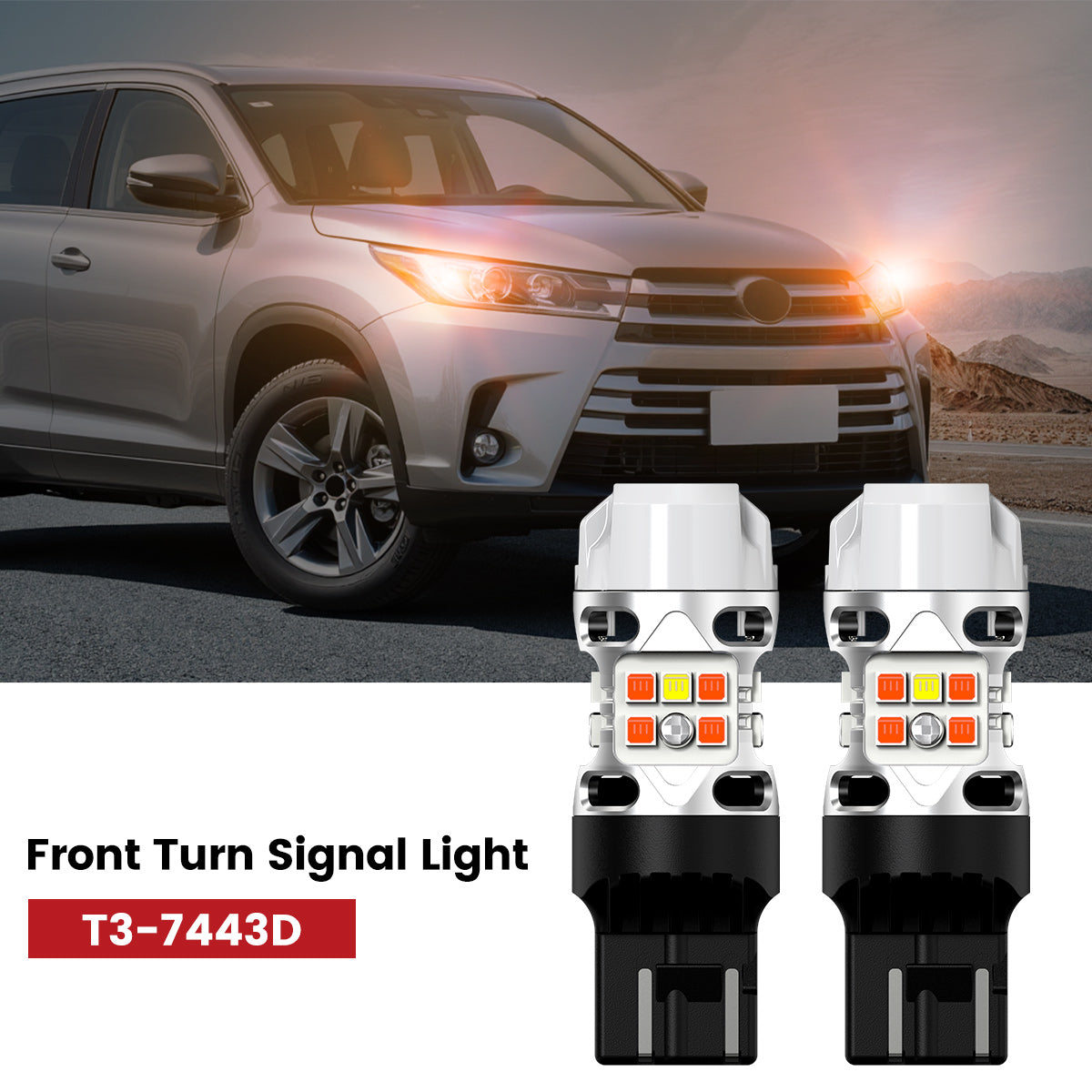 Switchback T3-7443D LED bulbs fit for 2017-2019 Toyota Highlander front turn signal lights