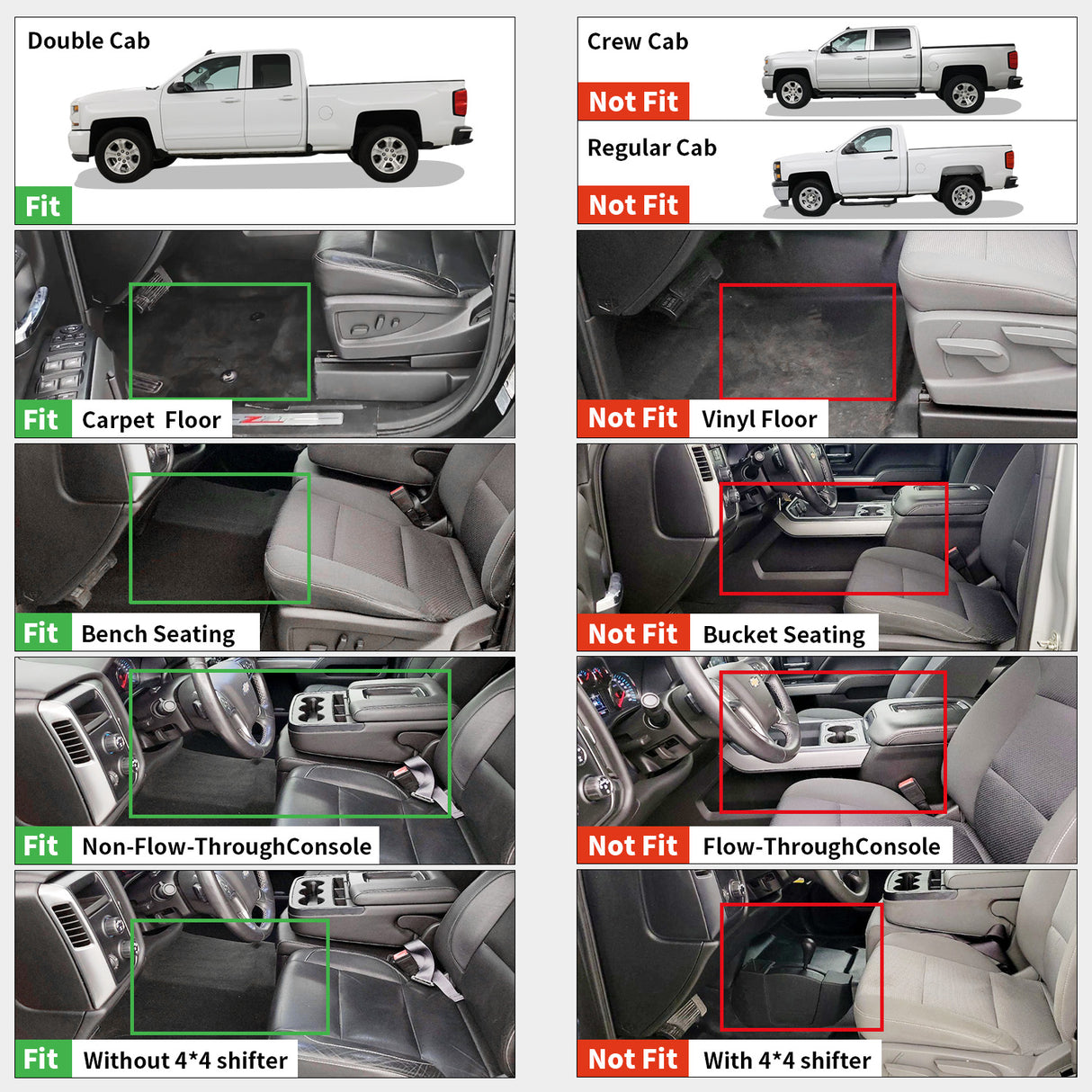 Fit for 2014-2018 Chevrolet Silverado 1500 Floor Mats, Fit Carpet Floor & Without 4*4 Shifter Only