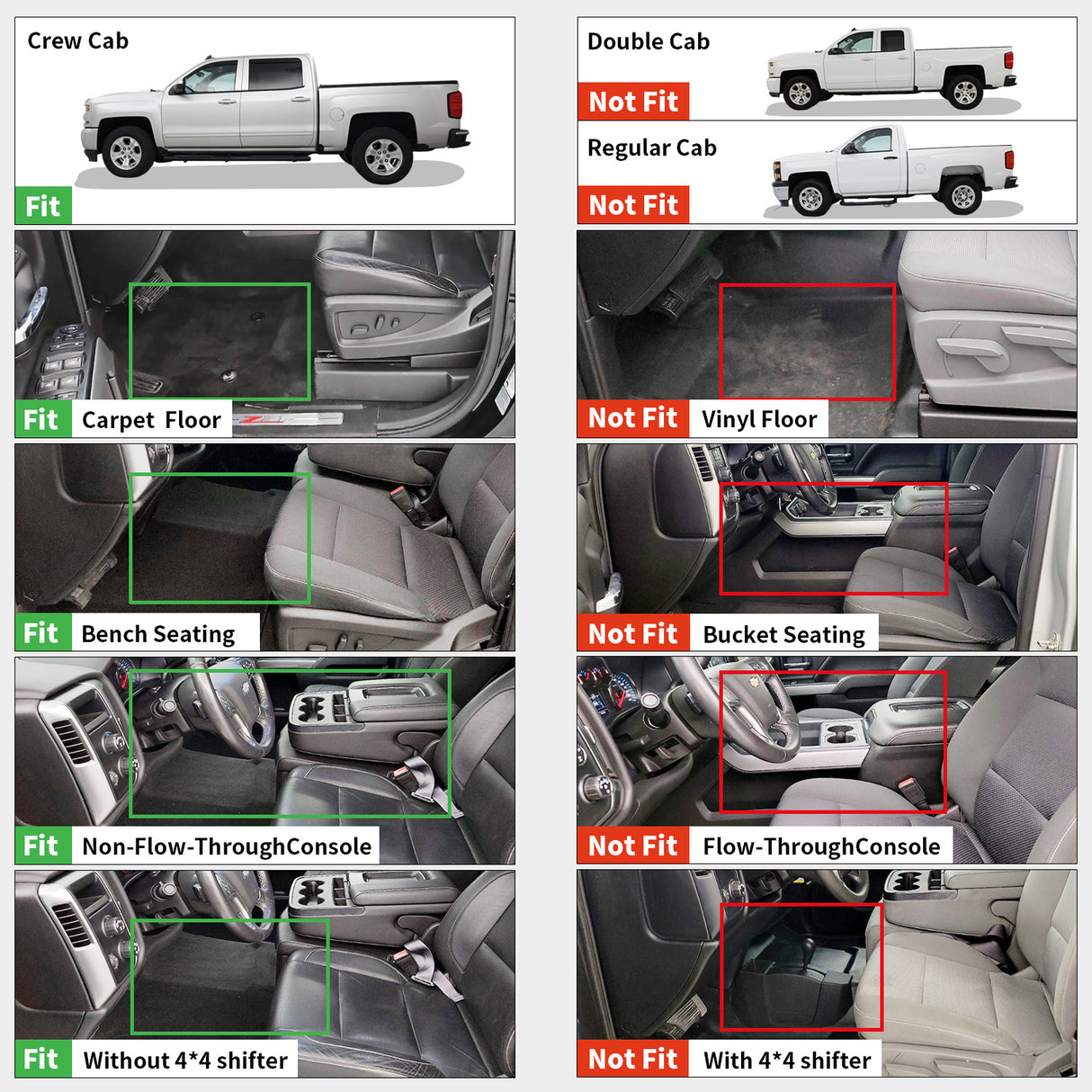 Fit for 2014-2018 Chevrolet Silverado 1500 Floor Mats, Fit Carpet Floor & Without 4*4 Shifter Only