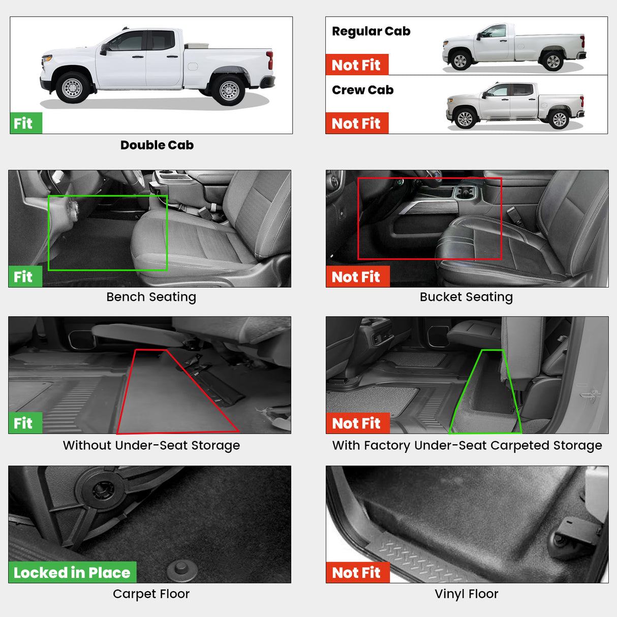 Fit for 2019-2026 Chevrolet Silverado 1500 Floor Mats, Fit Carpet Floor Only