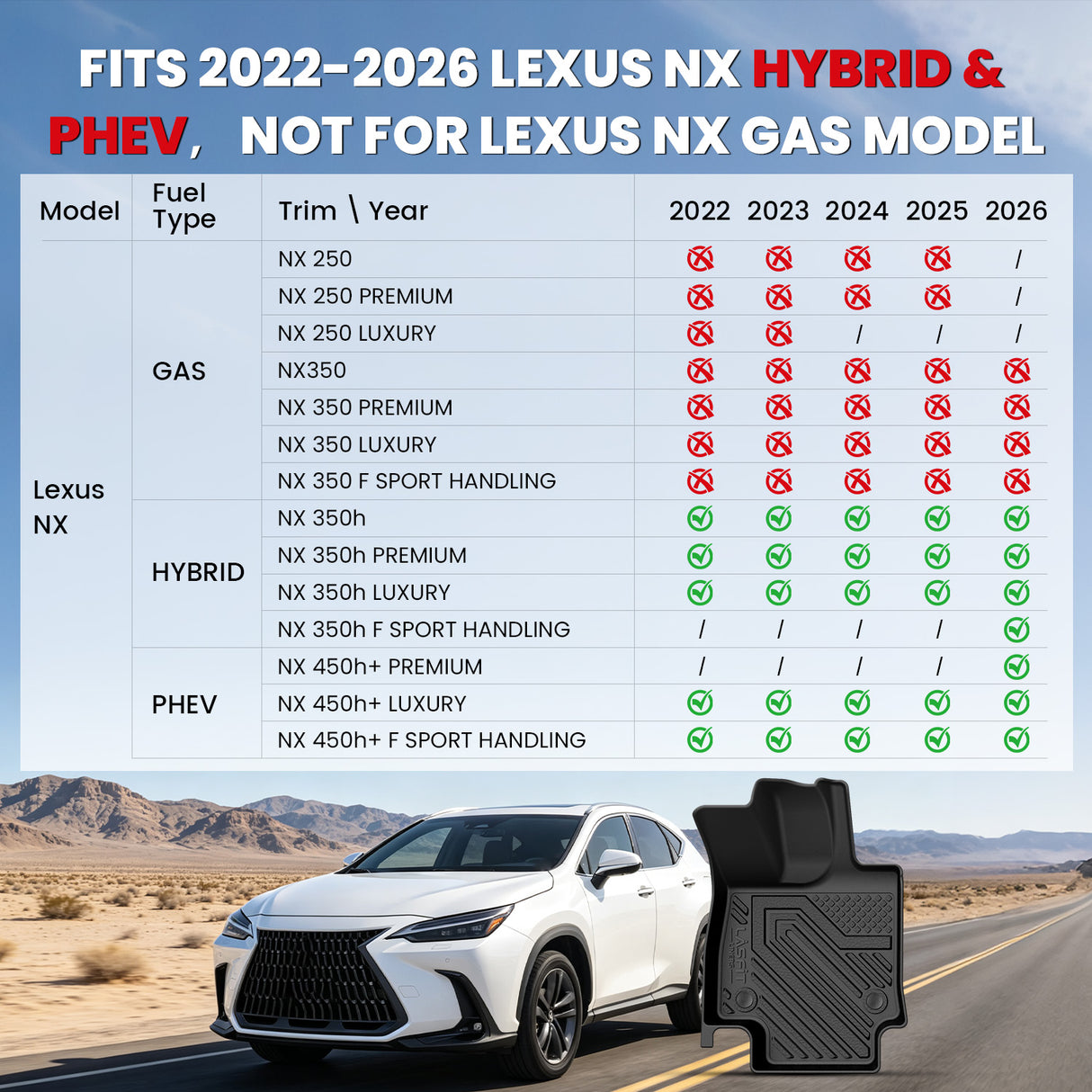 Fit for 2022-2026 Lexus NX Floor Mats or Cargo Mat