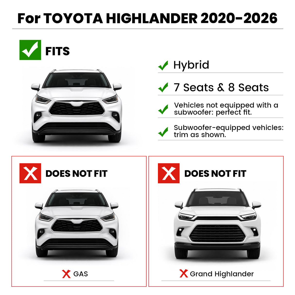 Fit for 2020-2026 Toyota Highlander Floor Mats or Seatback & Cargo Mat