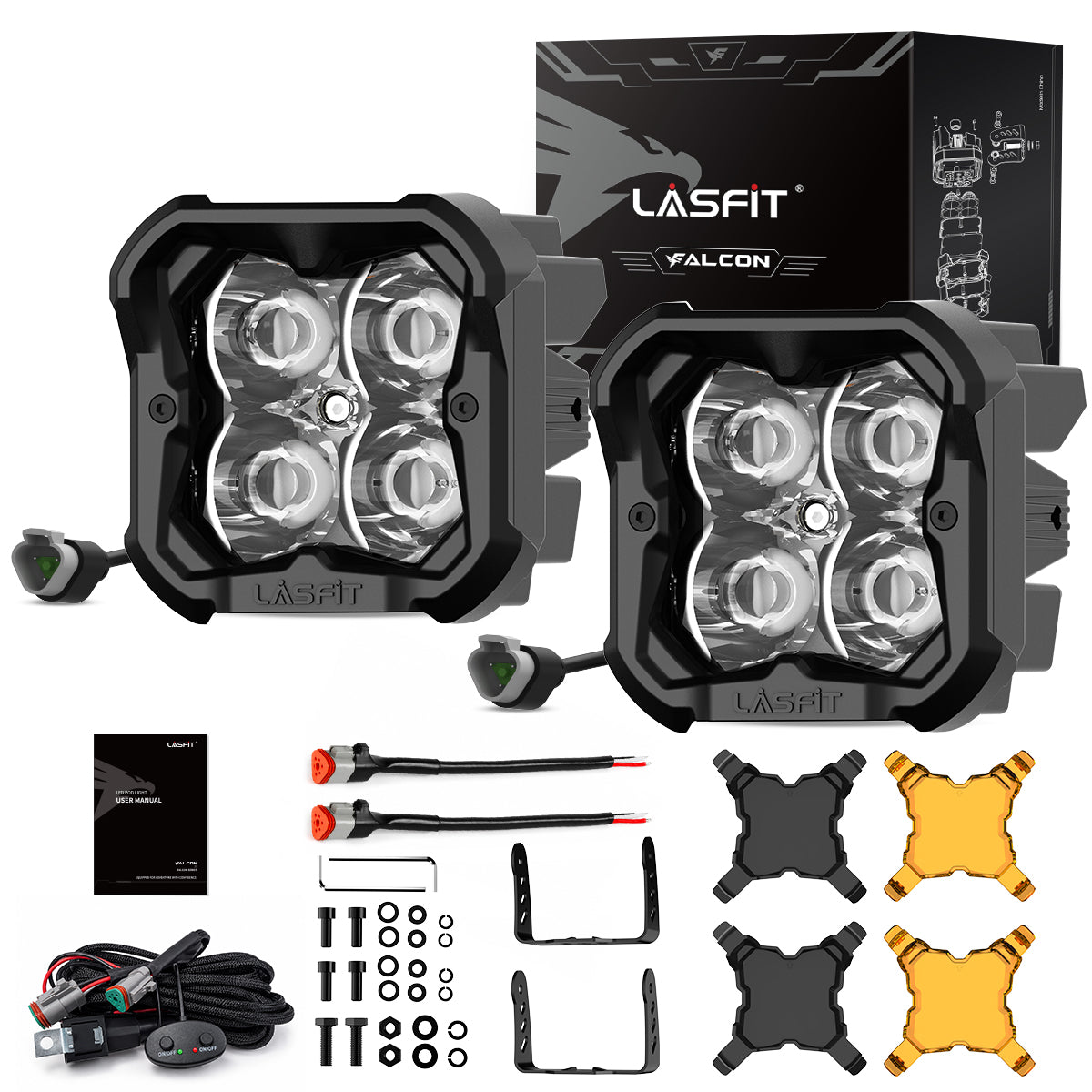 amber spot beam 3 inch led pod light package