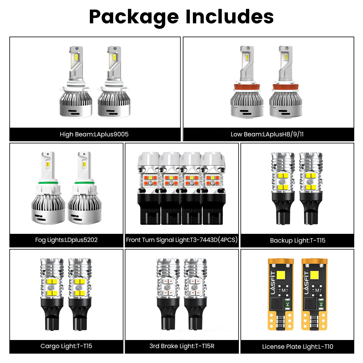 Lasfit combo package led bulbs for 2015-2019 chevrolet silverado 2500 3500 with fog lights