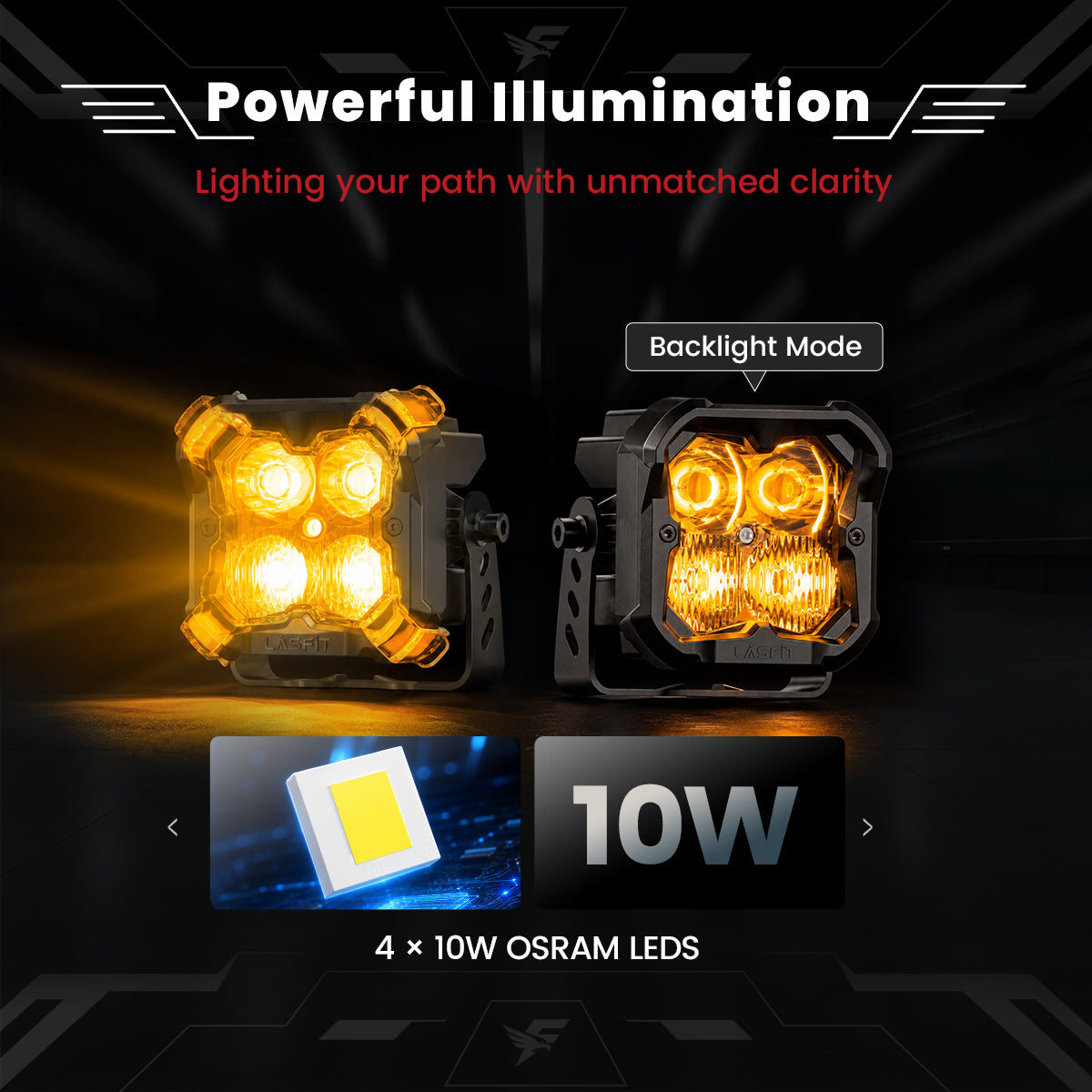 lasfit Amber 3 inch combo beam pod light powerful illumination