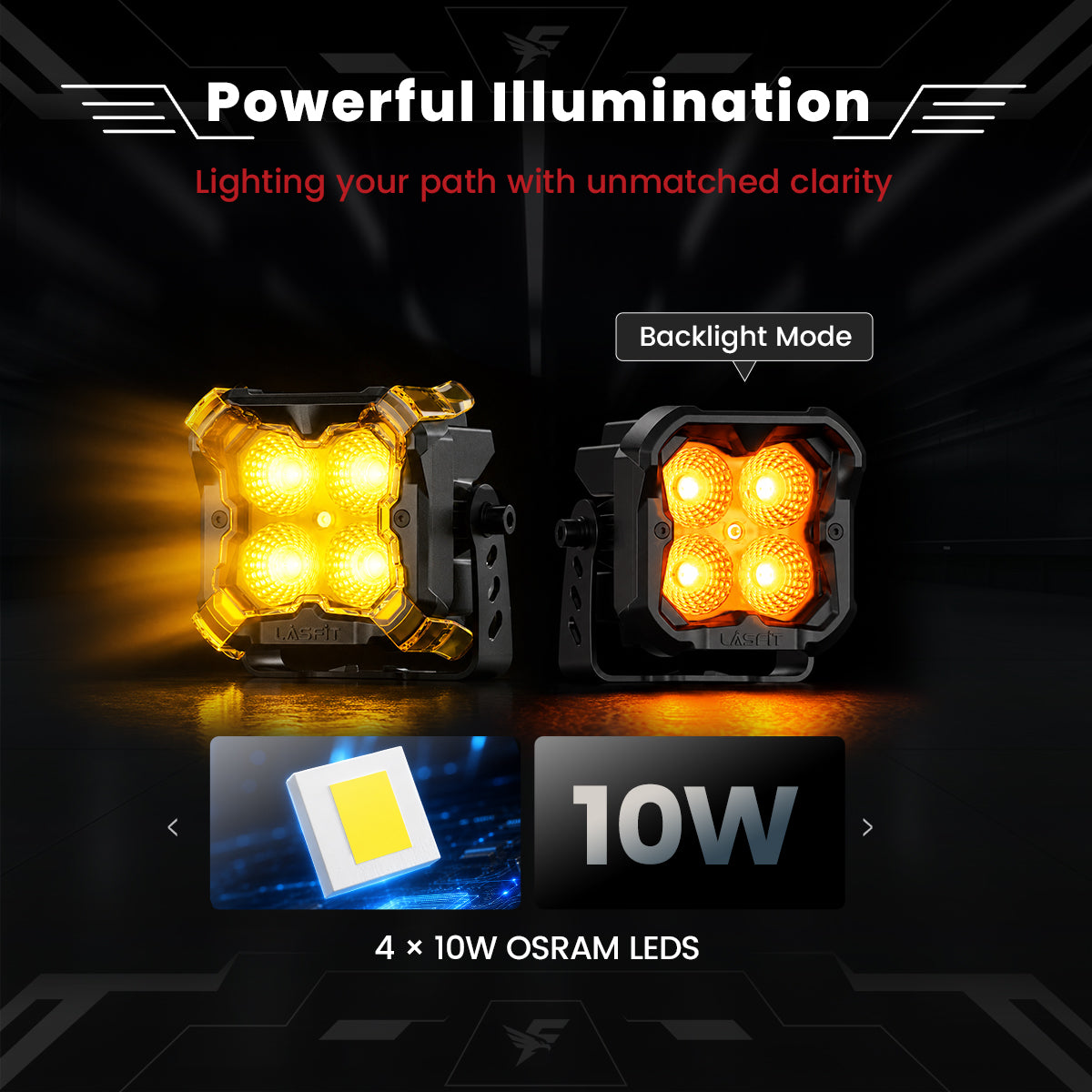 lasfit Amber 3 inch flood beam pod light powerful illumination