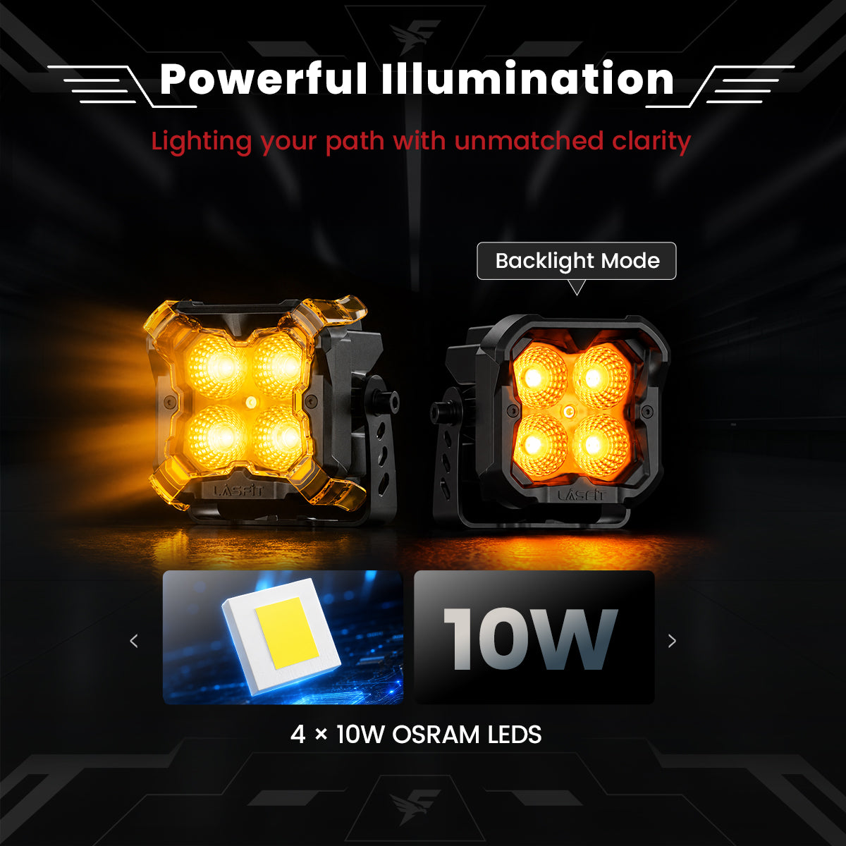 lasfit Amber 3 inch flood beam pod light powerful illumination