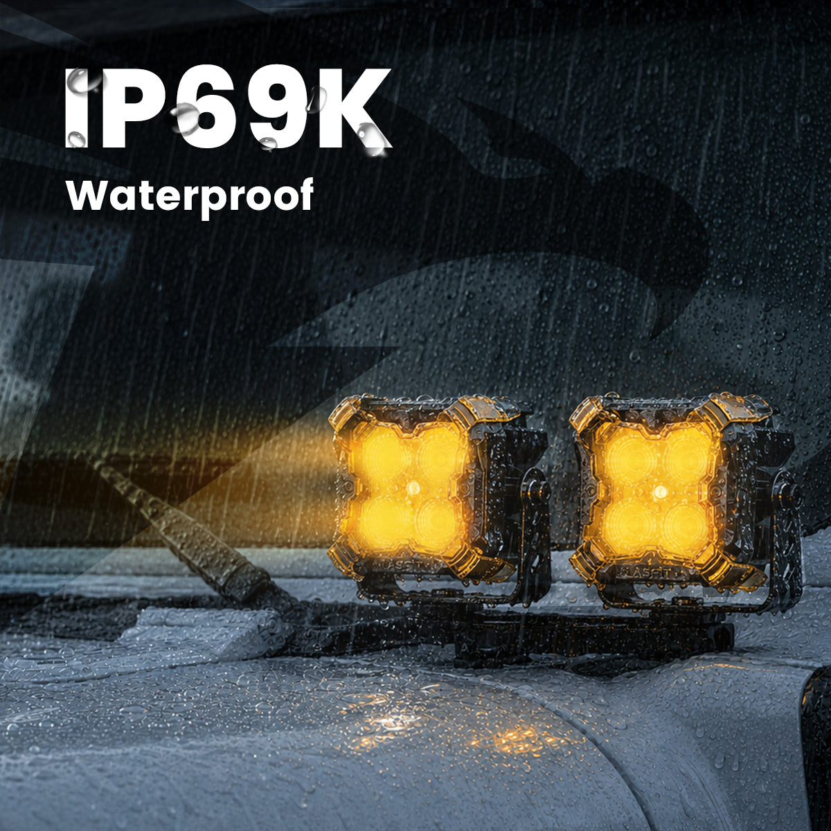 lasfit Amber 3 inch spot beam pod light IP69K waterproof