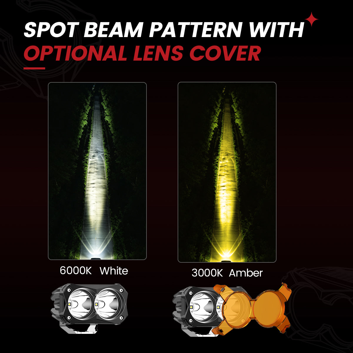 lasfit Amber 4.8 inch spot beam pod light beam pattern
