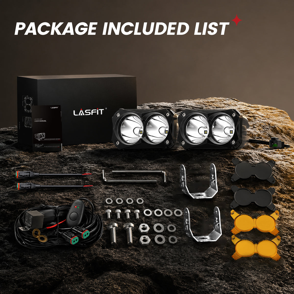 lasfit Amber 4.8 inch spot beam pod light full package