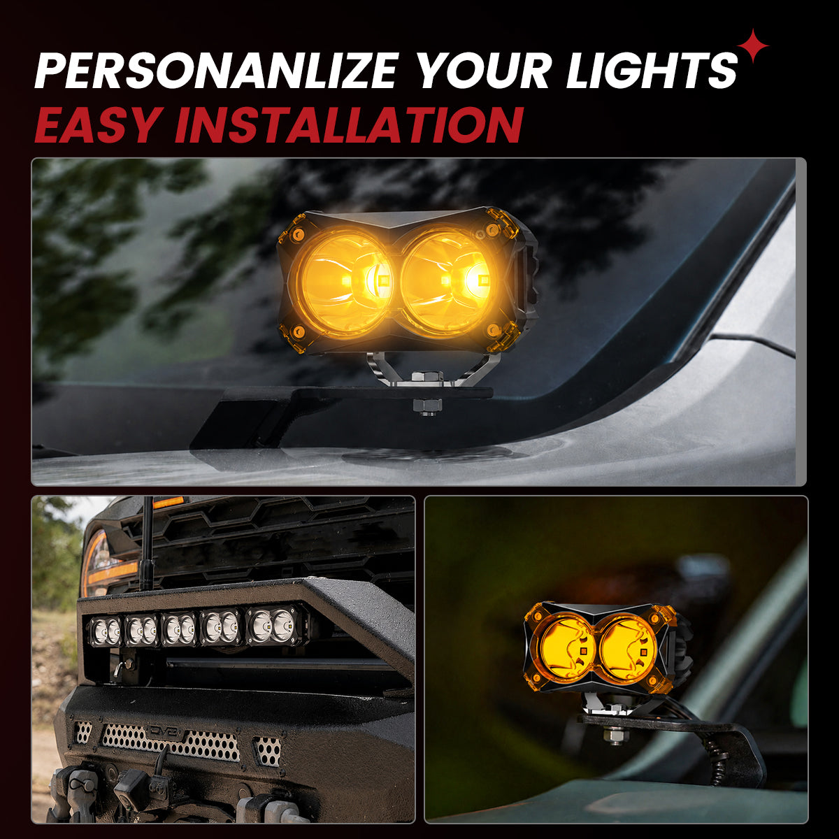 lasfit Amber 4.8 inch spot beam pod light recommended mount location