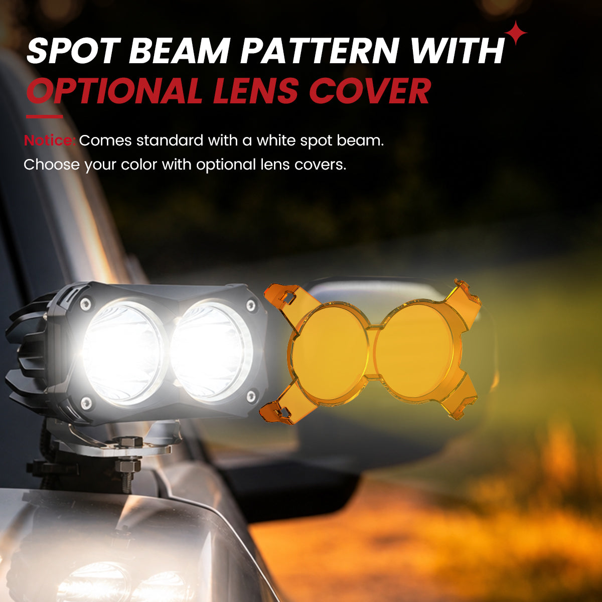 lasfit Amber 4.8 inch spot beam pod light with interchangeable lens