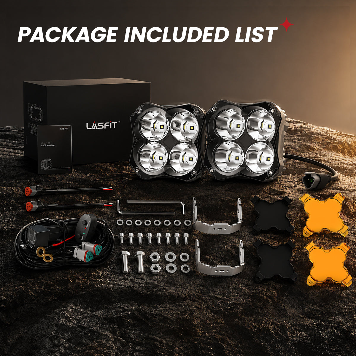 lasfit Amber 5 inch combo beam pod light full package