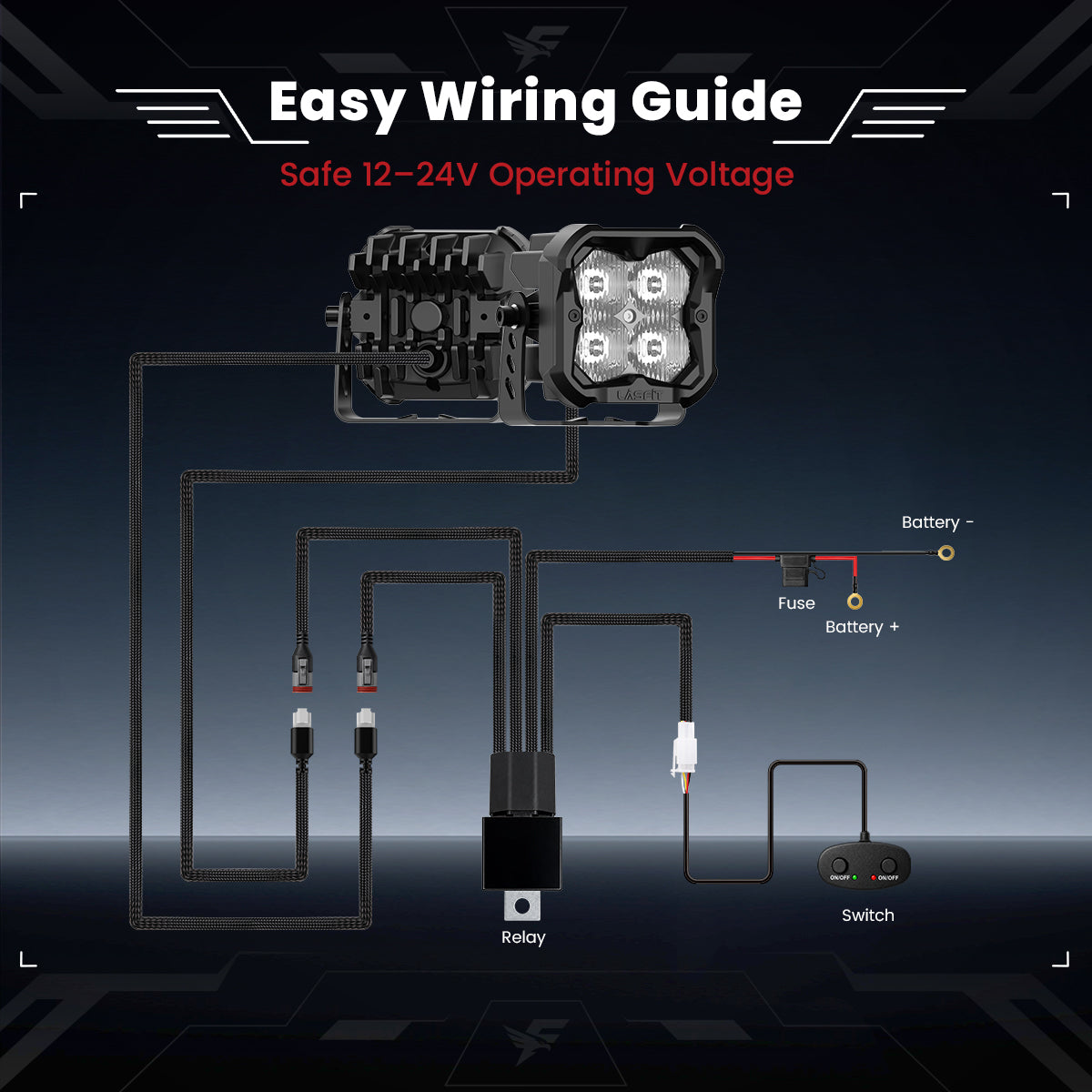 lasfit White 3 inch driving beam pod light easy wiring guide