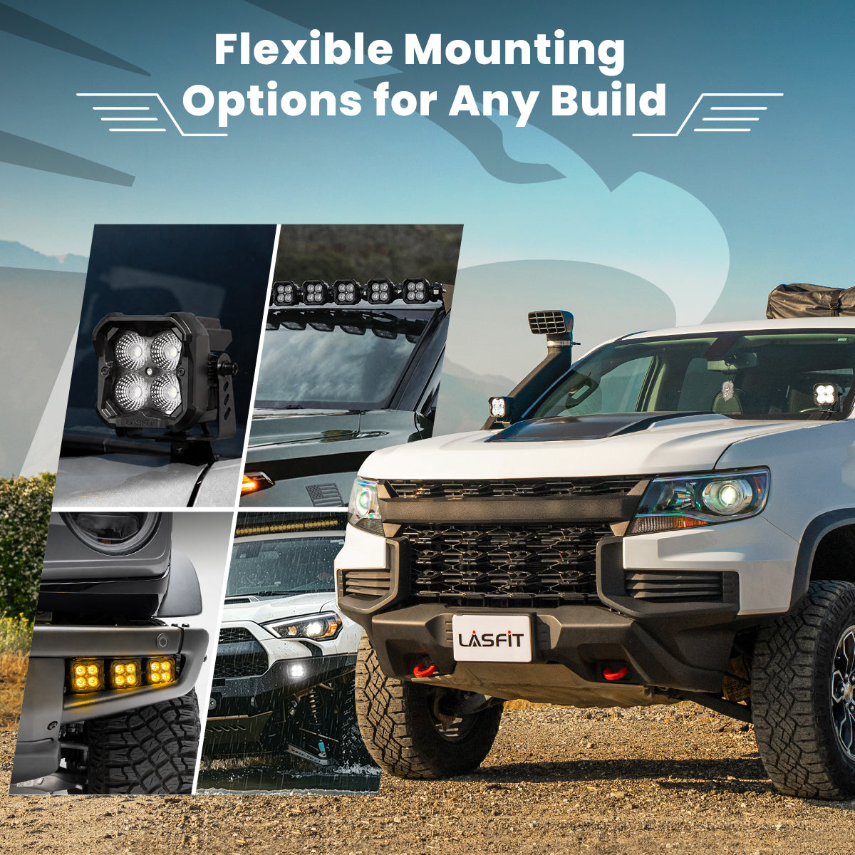 lasfit White 3 inch flood beam pod light recommended mount location
