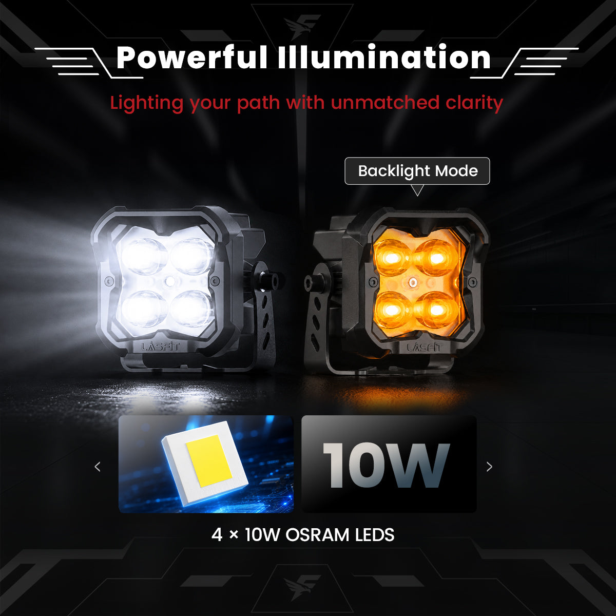 lasfit White 3 inch fog beam pod light powerful illumination