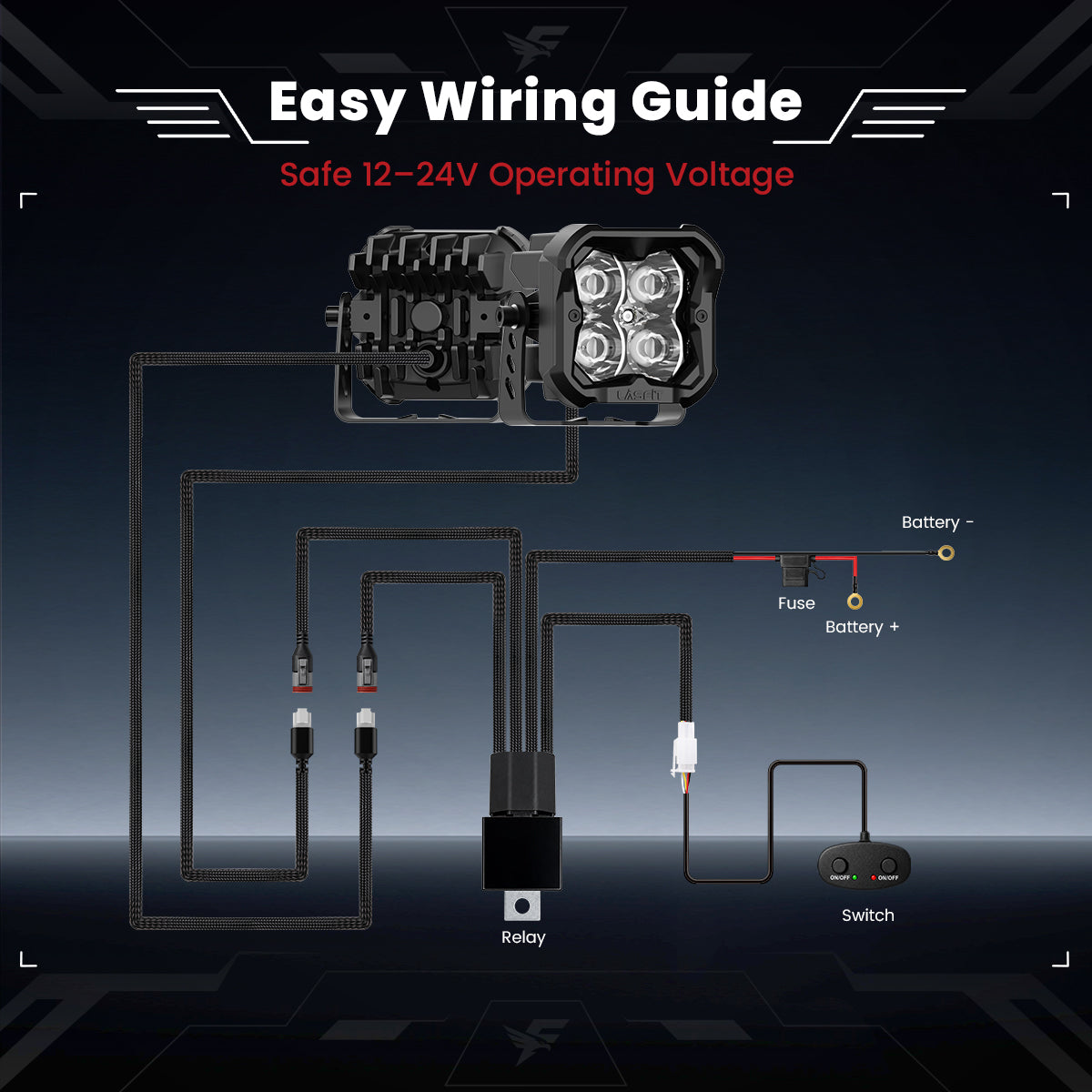 lasfit White 3 inch spot beam pod light easy wiring guide