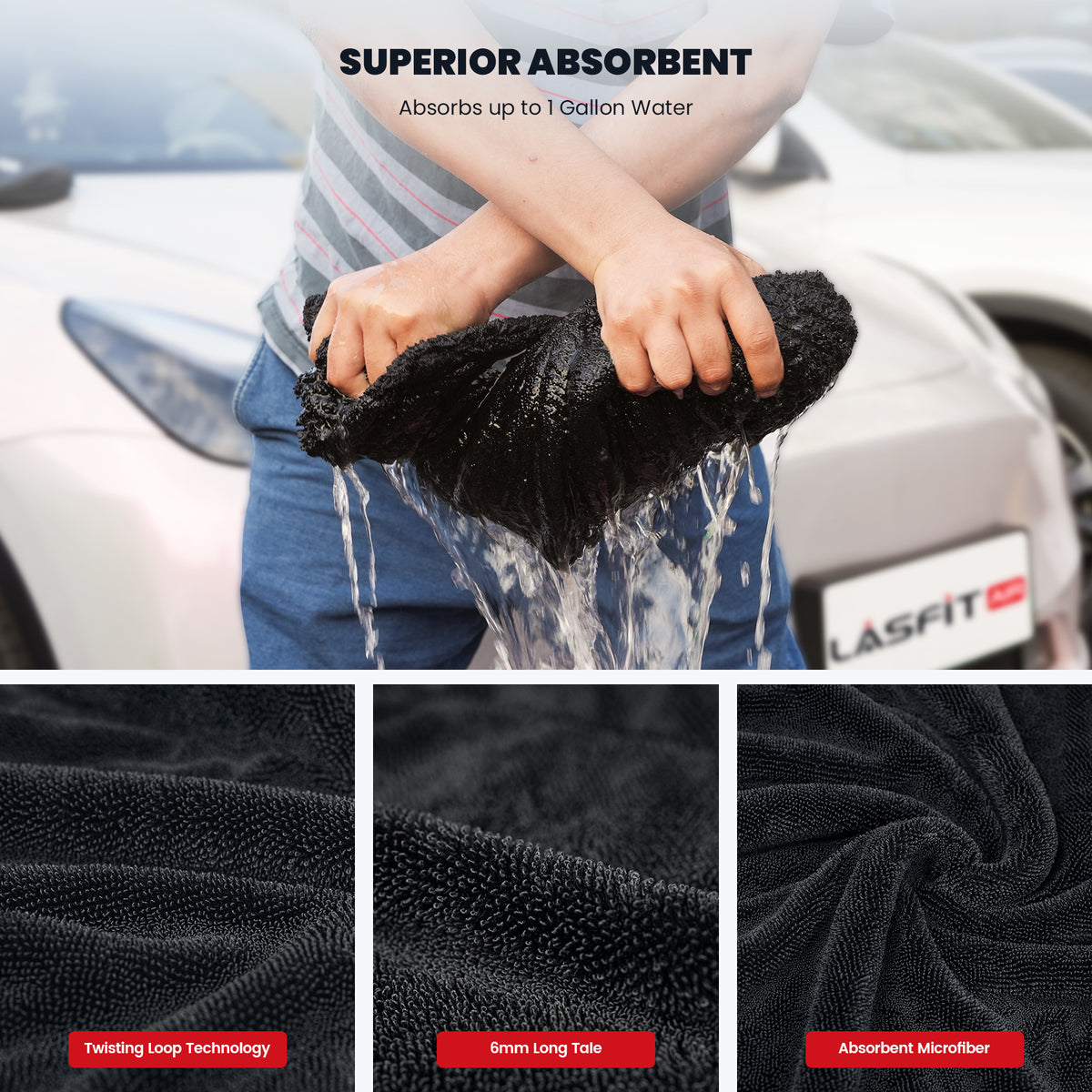 Lasfit Super Absorbent Extra Large Car Drying Towel – Double-Sided Plush Microfiber Detailing Towel, 28" × 35"