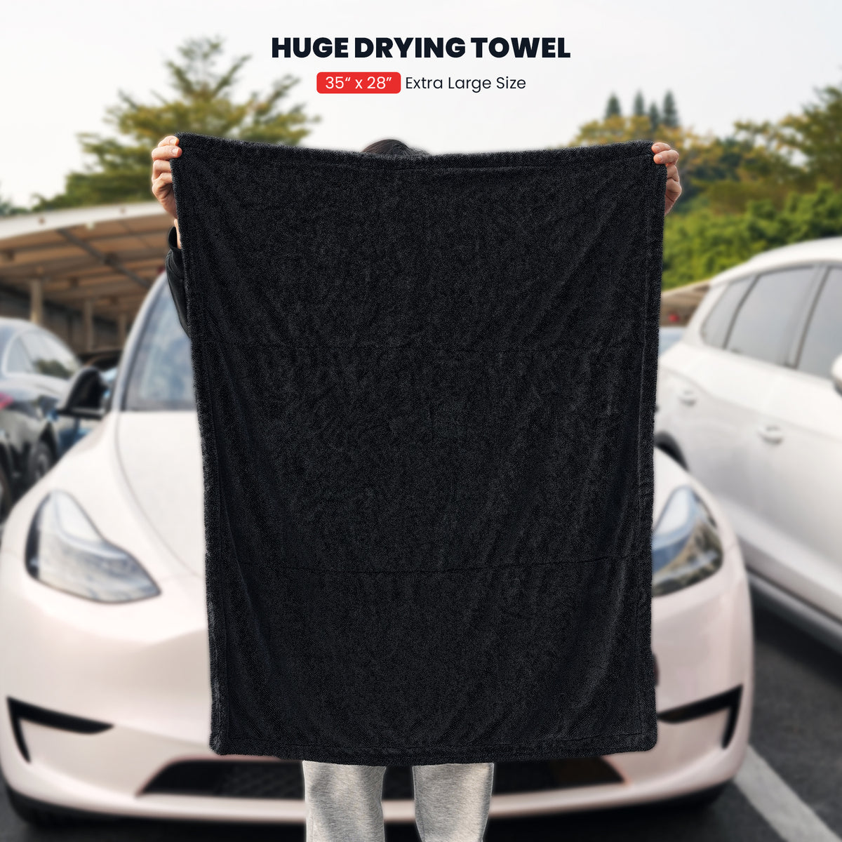Lasfit Super Absorbent Extra Large Car Drying Towel – Double-Sided Plush Microfiber Detailing Towel, 28" × 35"