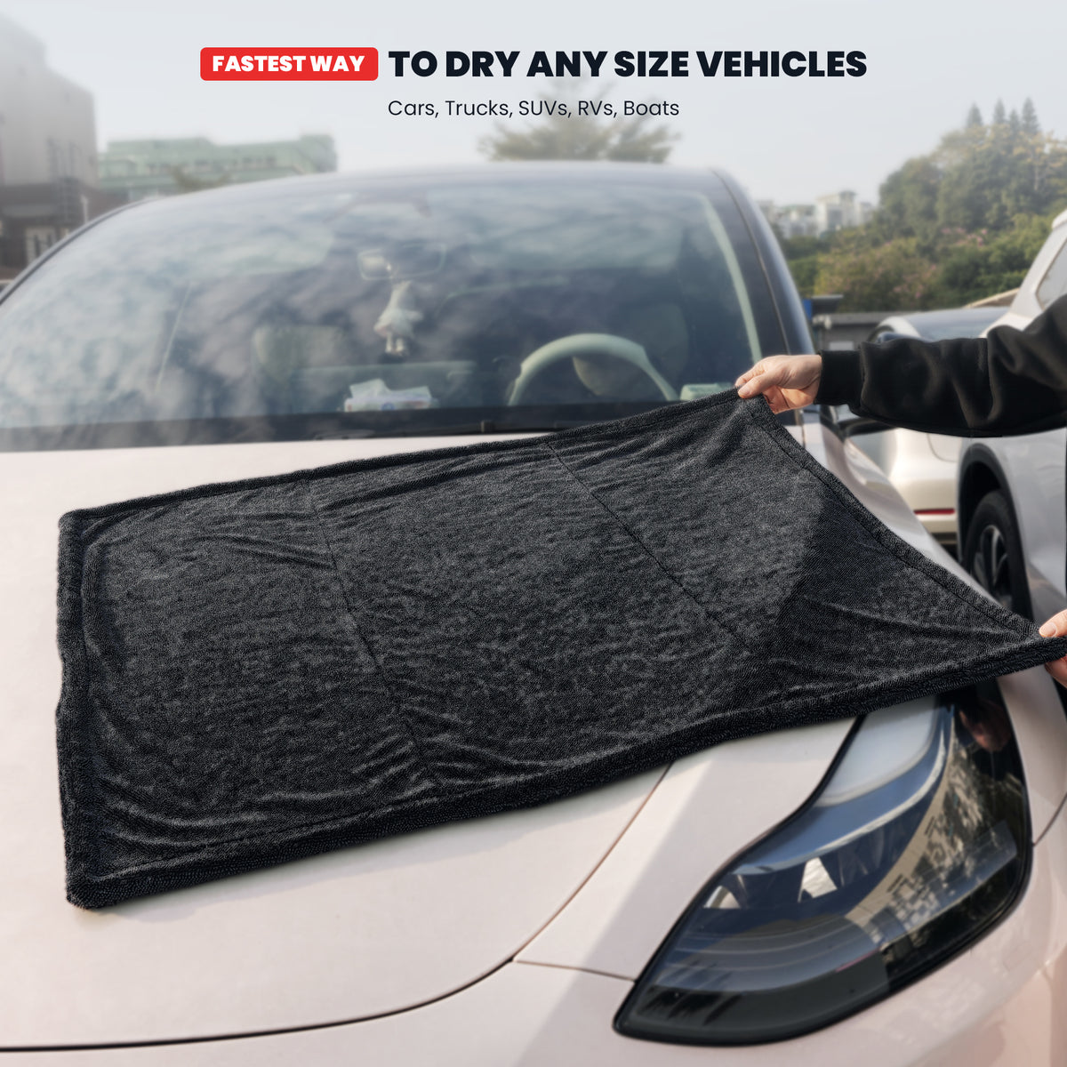 Lasfit Super Absorbent Extra Large Car Drying Towel – Double-Sided Plush Microfiber Detailing Towel, 28" × 35"