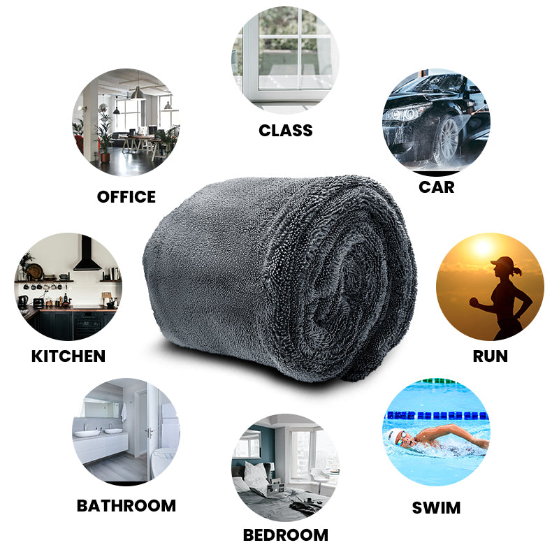 Lasfit Super Absorbent Extra Large Car Drying Towel – Double-Sided Plush Microfiber Detailing Towel, 28" × 35"
