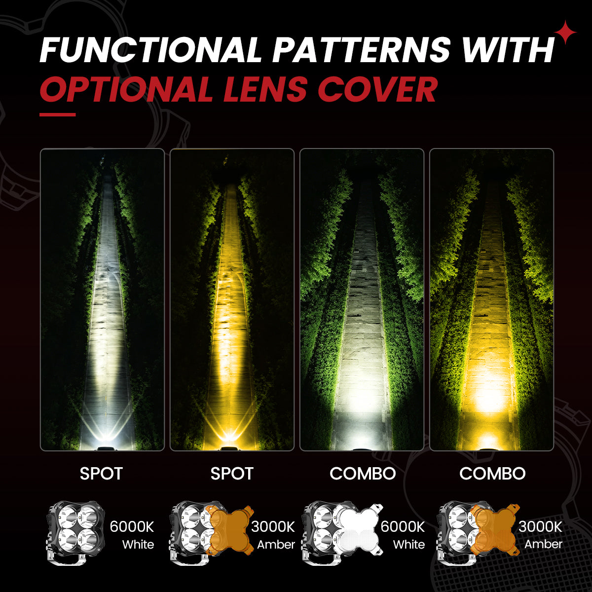 lasfit white 5 inch spot beam pod light beam pattern
